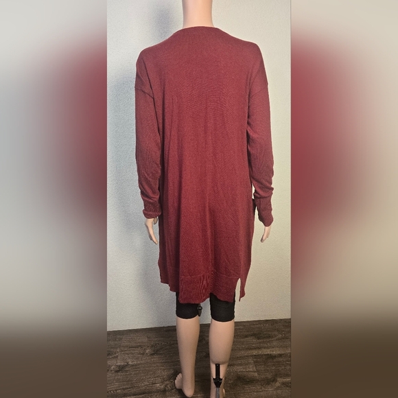 Halogen Women's Long Line Open Cardigan Burgundy  Sz. Medium With Pockets - Picture 3 of 8
